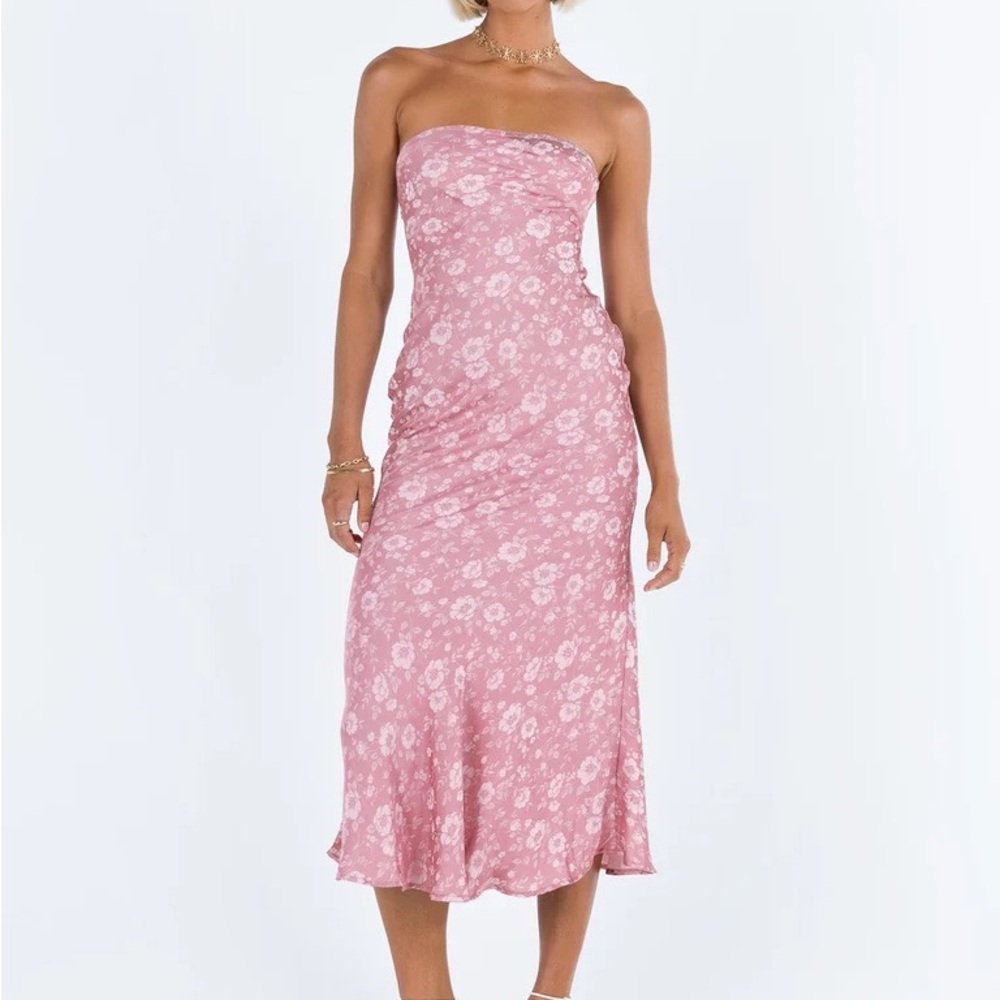 Floral Pink Strapless Dress